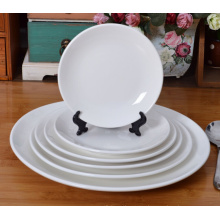 Haonai white & round dinner plate ceramic flat plate porcelain serving plate set dishwasher safe